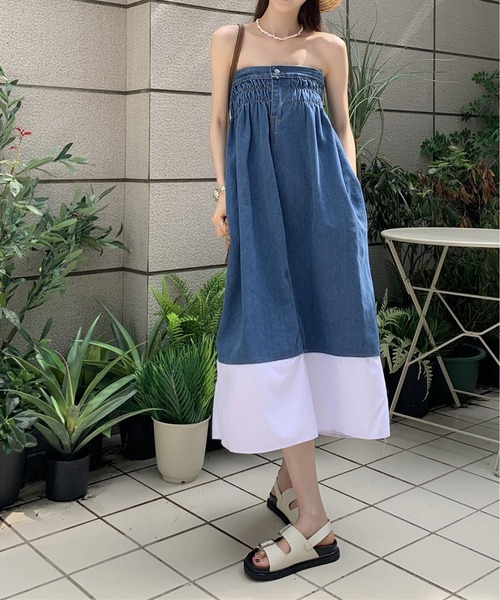 LOPASS(ロパス)の「バイカラー切り替えデニムキャミワンピース(ワンピース・レディース・ブルー・M/L)」の8枚目の写真