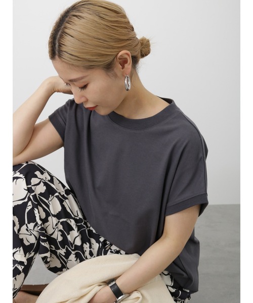 Samansa Mos2 blue（サマンサモスモスブルー）の「フレンチスリーブTシャツ（Tシャツ/カットソー・レディース・チャコールグレー/オフホワイト/パープル・F）」の6枚目の写真