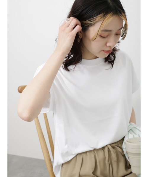 Samansa Mos2 blue（サマンサモスモスブルー）の「フレンチスリーブTシャツ（Tシャツ/カットソー・レディース・チャコールグレー/オフホワイト/パープル・F）」の9枚目の写真