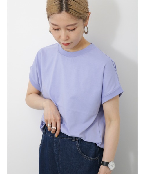 Samansa Mos2 blue（サマンサモスモスブルー）の「フレンチスリーブTシャツ（Tシャツ/カットソー・レディース・チャコールグレー/オフホワイト/パープル・F）」の12枚目の写真