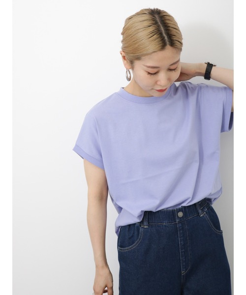 Samansa Mos2 blue（サマンサモスモスブルー）の「フレンチスリーブTシャツ（Tシャツ/カットソー・レディース・チャコールグレー/オフホワイト/パープル・F）」の13枚目の写真