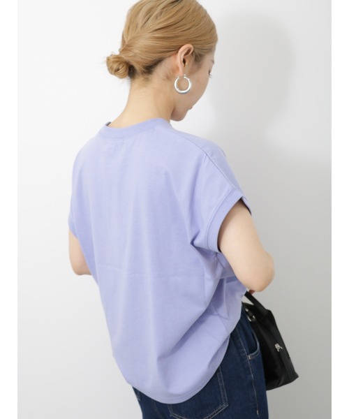 Samansa Mos2 blue（サマンサモスモスブルー）の「フレンチスリーブTシャツ（Tシャツ/カットソー・レディース・チャコールグレー/オフホワイト/パープル・F）」の14枚目の写真