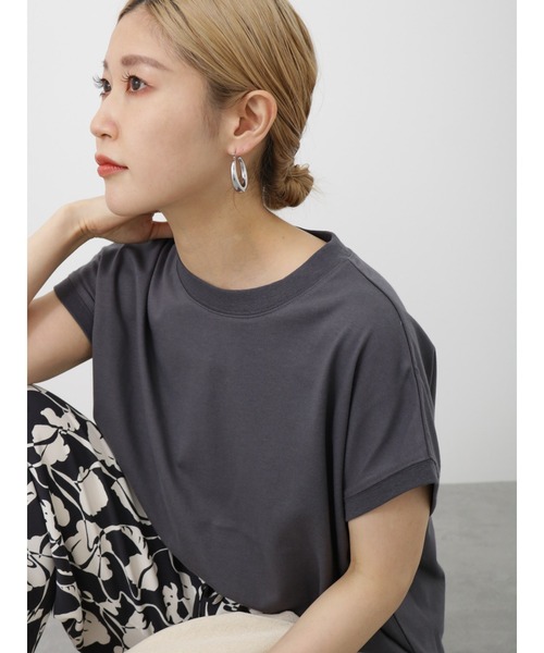 Samansa Mos2 blue（サマンサモスモスブルー）の「フレンチスリーブTシャツ（Tシャツ/カットソー・レディース・チャコールグレー/オフホワイト/パープル・F）」の20枚目の写真