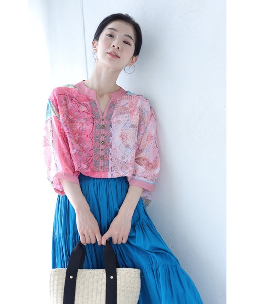 cawaii(カワイイ)の「ビジューがキラキラ輝くエスニック調シアーブラウストップス(シャツ/ブラウス・レディース・ピンク・FREE)」の9枚目の写真