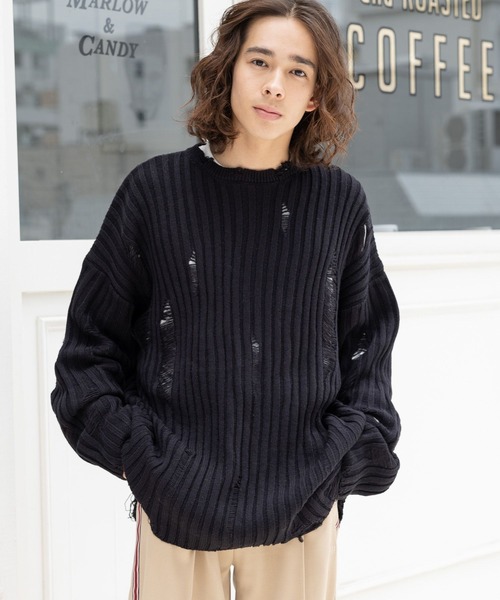 PBLIM（ページボーイリム）の「PBLIM/クラッシュニット（ニット/セーター・レディース・ブラウン/ボルドー/ブラック・FREE）」の2枚目の写真