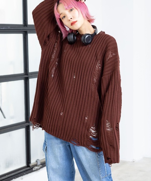 PBLIM（ページボーイリム）の「PBLIM/クラッシュニット（ニット/セーター・レディース・ブラウン/ボルドー/ブラック・FREE）」の11枚目の写真