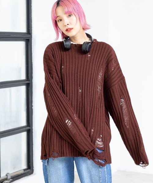 PBLIM（ページボーイリム）の「PBLIM/クラッシュニット（ニット/セーター・レディース・ブラウン/ボルドー/ブラック・FREE）」の12枚目の写真