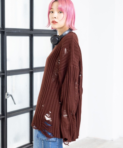 PBLIM（ページボーイリム）の「PBLIM/クラッシュニット（ニット/セーター・レディース・ブラウン/ボルドー/ブラック・FREE）」の13枚目の写真