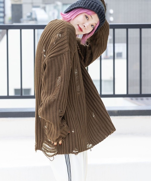 PBLIM（ページボーイリム）の「PBLIM/クラッシュニット（ニット/セーター・レディース・ブラウン/ボルドー/ブラック・FREE）」の18枚目の写真