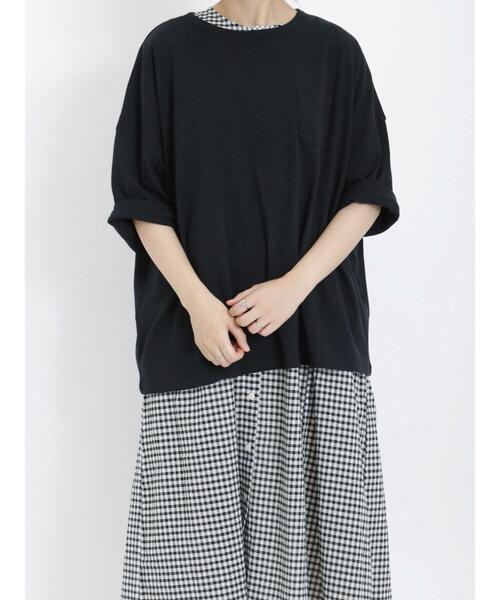 Samansa Mos2（サマンサ モスモス）の「◎ビッグシルエットTシャツ（Tシャツ/カットソー・レディース・オフホワイト/チャコールグレー/ブラック/ブルー・F）」の6枚目の写真