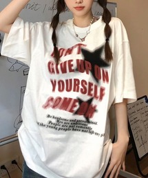 レトロ英文字ロゴプリント 綿100%半袖Tシャツ オーバーサイズ