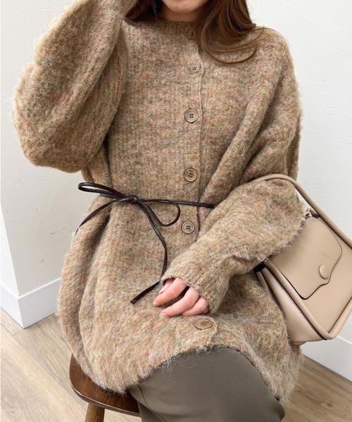 mic by Olu.（ミックバイオルドット）の「ウエストリボンニットカーディガン（カーディガン/ボレロ・レディース・ブルー/マスタード/ピンク系その他/カーキ・FREE）」の3枚目の写真