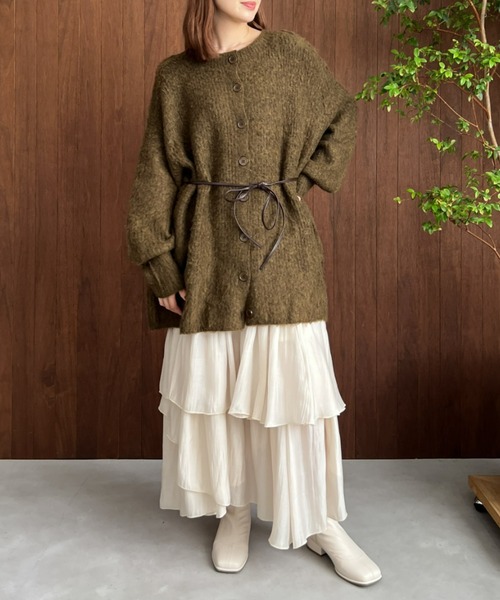 mic by Olu.（ミックバイオルドット）の「ウエストリボンニットカーディガン（カーディガン/ボレロ・レディース・ブルー/マスタード/ピンク系その他/カーキ・FREE）」の6枚目の写真