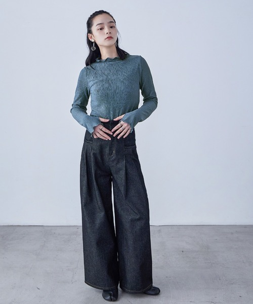 Fashion Letter(ファッションレター)の「指穴付き プチハイネック 長袖カットソー(Tシャツ/カットソー・レディース・グレイッシュベージュ/アイボリー/ブルー/ブラック・M)」の22枚目の写真