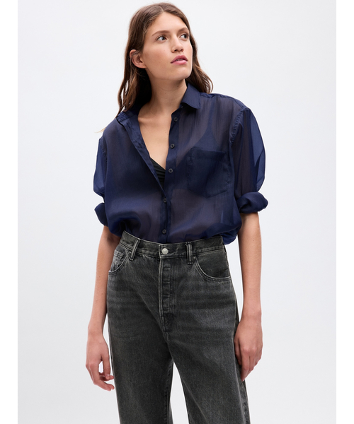 GAP(ギャップ)の「シアー オーガンザ ビッグシャツ(シャツ/ブラウス・レディース・ブラック/ベージュ/ネイビー・XS/XXS/L/M/S)」の3枚目の写真