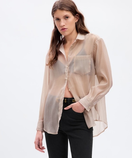 GAP(ギャップ)の「シアー オーガンザ ビッグシャツ(シャツ/ブラウス・レディース・ブラック/ベージュ/ネイビー・XS/XXS/L/M/S)」の1枚目の写真