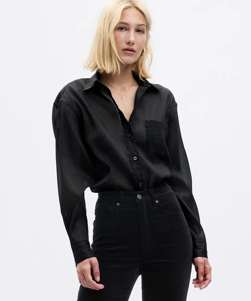 GAP(ギャップ)の「シアー オーガンザ ビッグシャツ(シャツ/ブラウス・レディース・ブラック/ベージュ/ネイビー・XS/XXS/L/M/S)」の2枚目の写真
