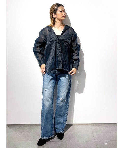 GAP(ギャップ)の「シアー オーガンザ ビッグシャツ(シャツ/ブラウス・レディース・ブラック/ベージュ/ネイビー・XS/XXS/L/M/S)」の16枚目の写真
