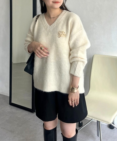 prose verse(プロズヴェール)の「ウール混モヘアライクVニット(ニット/セーター・レディース・グリーン/ブラック/アイボリー/グレー・フリ-)」の2枚目の写真