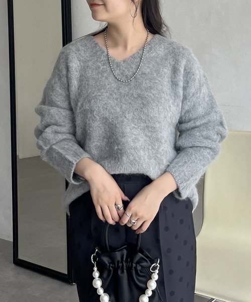 prose verse(プロズヴェール)の「ウール混モヘアライクVニット(ニット/セーター・レディース・グリーン/ブラック/アイボリー/グレー・フリ-)」の21枚目の写真