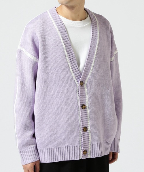 WHITELAND（ホワイトランド）の「【WEB&DEPOT限定】WHITELAND/ホワイトランド/LINE CARDIGAN（カーディガン/ボレロ・メンズ・ブラック/ラベンダー/アイボリー・F）」の3枚目の写真