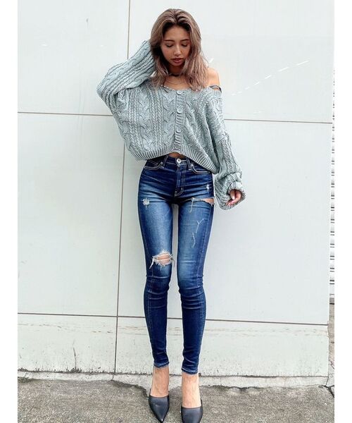 GYDA(ジェイダ)の「2WAYメッシュスリーブブリーチニットトップス(ニット/セーター・レディース・オリーブ/ネイビー/ラベンダー/ベージュ・FREE)」の12枚目の写真