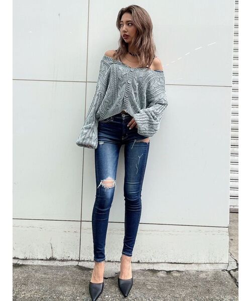 GYDA(ジェイダ)の「2WAYメッシュスリーブブリーチニットトップス(ニット/セーター・レディース・オリーブ/ネイビー/ラベンダー/ベージュ・FREE)」の14枚目の写真