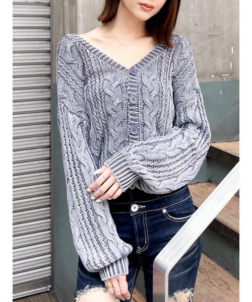 GYDA(ジェイダ)の「2WAYメッシュスリーブブリーチニットトップス(ニット/セーター・レディース・オリーブ/ネイビー/ラベンダー/ベージュ・FREE)」の4枚目の写真