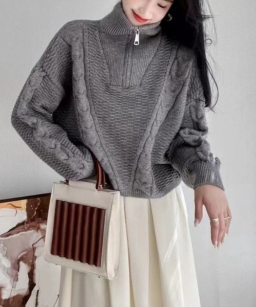 セール】ショート丈 ハーフジップニット（ニット/セーター）｜Ritzy