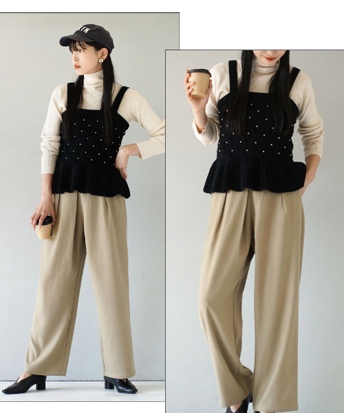zootie(ズーティー)の「センタータック ツイルパンツ(スラックス・レディース・ブラック/ベージュ・M)」の7枚目の写真