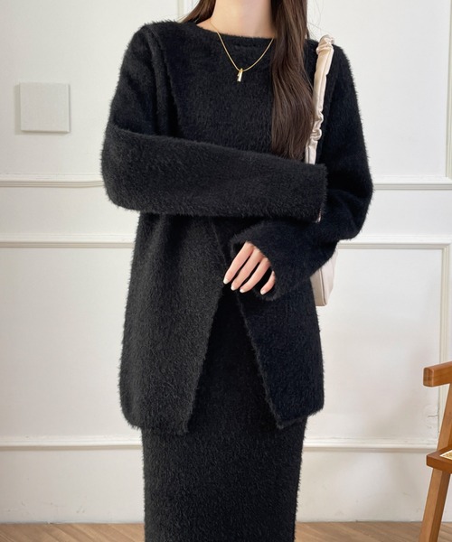 Diosfront(ディオスフロント)の「カシュクールシャギーニット&ハイウエストスカートセットアップ(セットアップ・レディース・アイボリー/ブラック・FREE)」の18枚目の写真