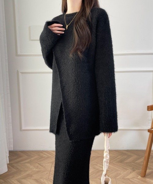 Diosfront(ディオスフロント)の「カシュクールシャギーニット&ハイウエストスカートセットアップ(セットアップ・レディース・アイボリー/ブラック・FREE)」の12枚目の写真