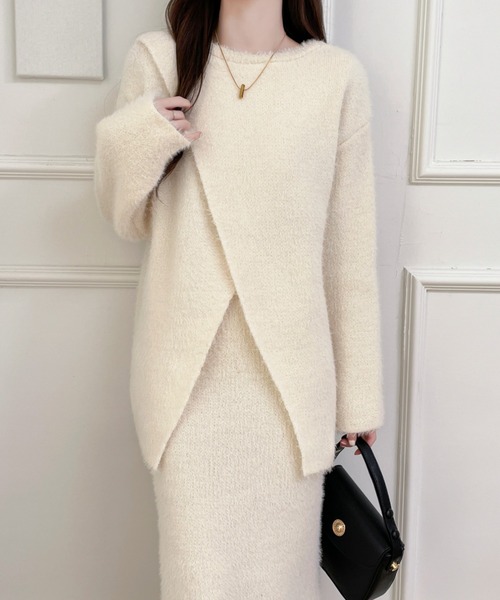 Diosfront(ディオスフロント)の「カシュクールシャギーニット&ハイウエストスカートセットアップ(セットアップ・レディース・アイボリー/ブラック・FREE)」の21枚目の写真