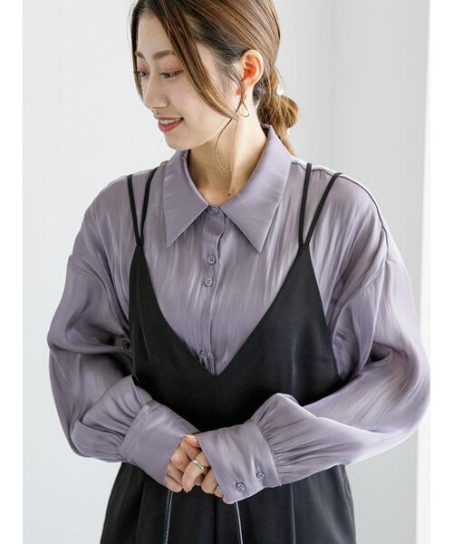 Te chichi(テチチ)の「割線サテンチュニックシャツ(シャツ/ブラウス・レディース・オフホワイト/グレー/グリーン・F)」の4枚目の写真