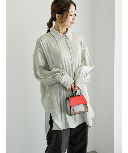 Te chichi(テチチ)の「割線サテンチュニックシャツ(シャツ/ブラウス・レディース・オフホワイト/グレー/グリーン・F)」の5枚目の写真