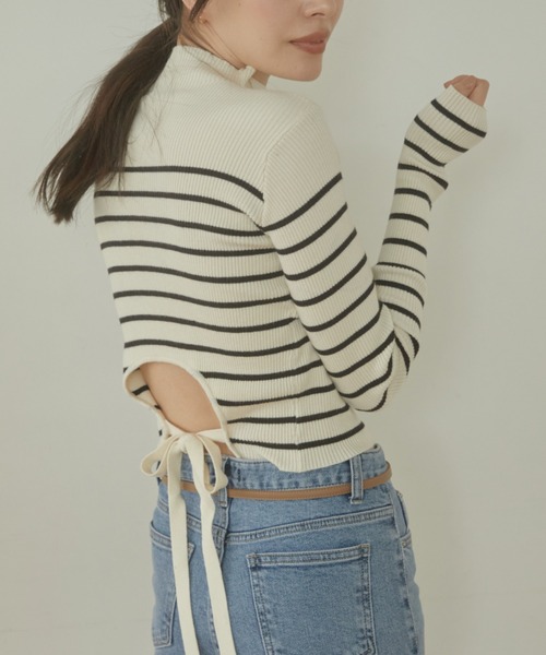 ACYM（アシーム）の「Back tie marshmallow ニット（ニット/セーター・レディース・ブラックミックス/ブラック/アイボリー・FREE）」の3枚目の写真