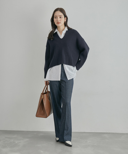 ROPE'（ロペ）の「畦編みVネックニット（ニット/セーター・レディース・ホワイト/ネイビー/ピンク/イエロー・FREE）」の7枚目の写真