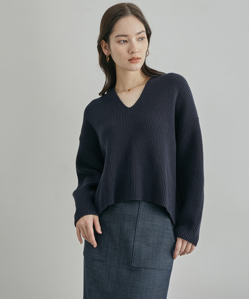 ROPE'（ロペ）の「畦編みVネックニット（ニット/セーター・レディース・ホワイト/ネイビー/ピンク/イエロー・FREE）」の10枚目の写真