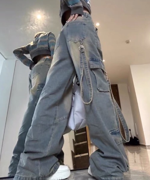 セール】オーバーダイワイドバギーカーゴデニム（デニムパンツ