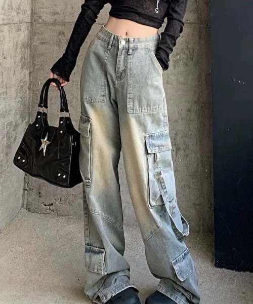 Sibra(シブラ)の「オーバーダイワイドバギーカーゴデニム(デニムパンツ・レディース・サックスブルー・M)」の10枚目の写真