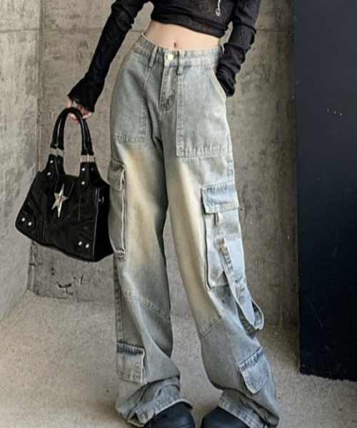 セール】オーバーダイワイドバギーカーゴデニム（デニムパンツ