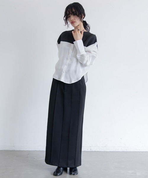 VACANCY（ヴァカンシー）の「ピンタックプリーツダンボールスカート（スカート・レディース・ブルー/ブラック・MEDIUM/LARGE）」の4枚目の写真
