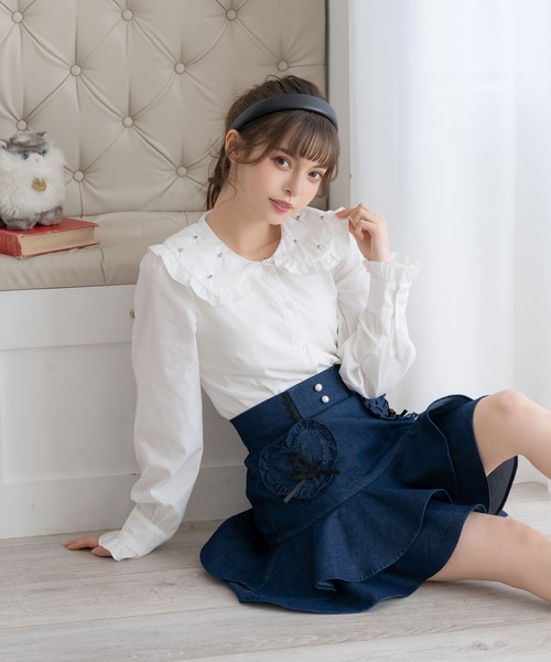 DearMyLoveRose（ディアマイラブローズ）の「レースアップハートポケットティアードスカート（スカート・レディース・ブルー/ベビーピンク/ブラック/ネイビー・MEDIUM/LARGE/LL/3L）」の19枚目の写真