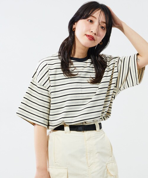 FREAK'S STORE（フリークスストア）の「限定展開　マルチボーダー 半袖 Tシャツ（Tシャツ/カットソー・レディース・ブラック/レッド/グリーン/オレンジ・ﾌﾘ-）」の5枚目の写真