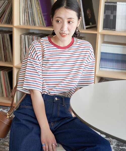 FREAK'S STORE（フリークスストア）の「限定展開　マルチボーダー 半袖 Tシャツ（Tシャツ/カットソー・レディース・ブラック/レッド/グリーン/オレンジ・ﾌﾘ-）」の10枚目の写真