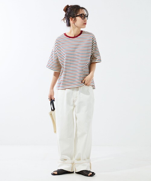 FREAK'S STORE（フリークスストア）の「限定展開　マルチボーダー 半袖 Tシャツ（Tシャツ/カットソー・レディース・ブラック/レッド/グリーン/オレンジ・ﾌﾘ-）」の13枚目の写真