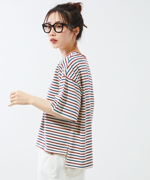 FREAK'S STORE（フリークスストア）の「限定展開　マルチボーダー 半袖 Tシャツ（Tシャツ/カットソー・レディース・ブラック/レッド/グリーン/オレンジ・ﾌﾘ-）」の15枚目の写真