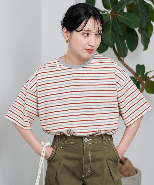 FREAK'S STORE（フリークスストア）の「限定展開　マルチボーダー 半袖 Tシャツ（Tシャツ/カットソー・レディース・ブラック/レッド/グリーン/オレンジ・ﾌﾘ-）」の20枚目の写真