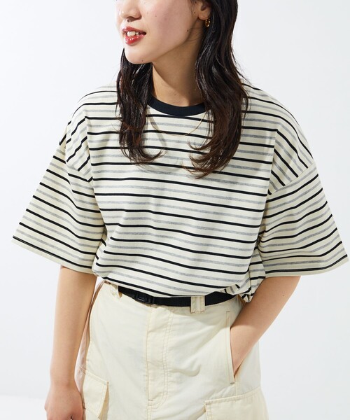 FREAK'S STORE（フリークスストア）の「限定展開　マルチボーダー 半袖 Tシャツ（Tシャツ/カットソー・レディース・ブラック/レッド/グリーン/オレンジ・ﾌﾘ-）」の2枚目の写真