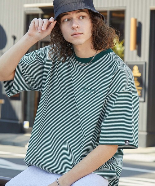 GERRY(ジェリー)の「GERRY/ジェリー 別注 ロゴ刺繍 ピンボーダー ドローコード ビッグシルエット半袖Tシャツ(Tシャツ/カットソー・メンズ・ブラウン/ブルーグリーン/ブラック/オフホワイト/ネイビー・M/L)」の5枚目の写真